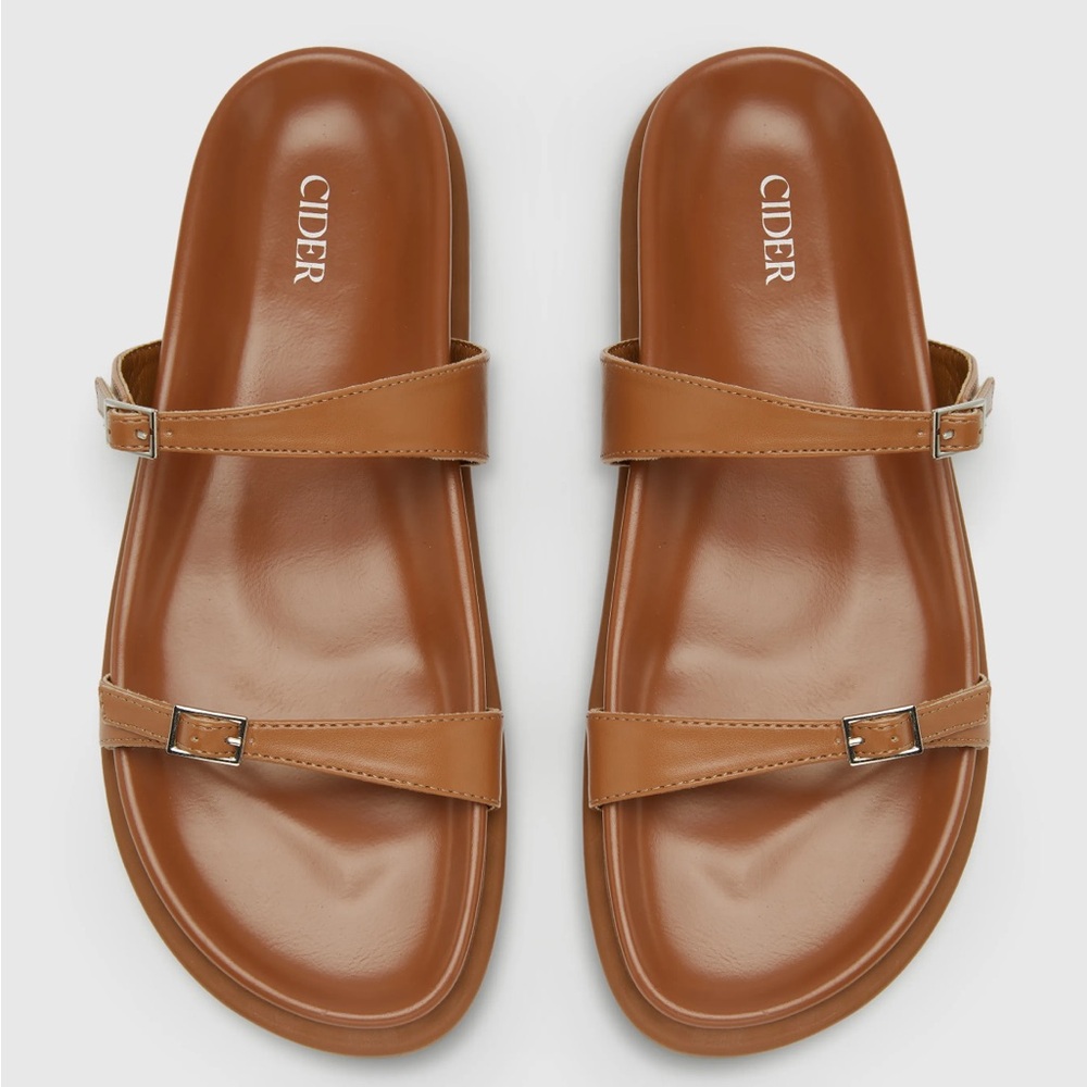 Cider Men's Cognac Double-Strap Slide Sandals